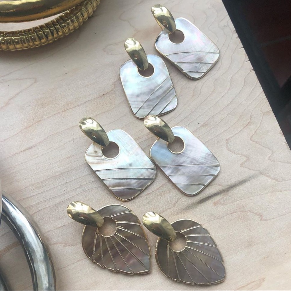 Vintage brass and mother of pearl pierced earring